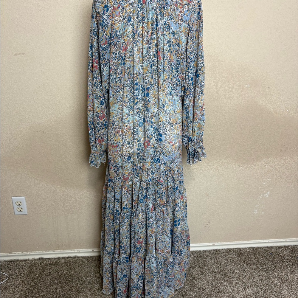 Free People Feeling Groovy Blue Floral Boho Maxi Long Sleeve Dress Size Medium - Picture 6 of 11